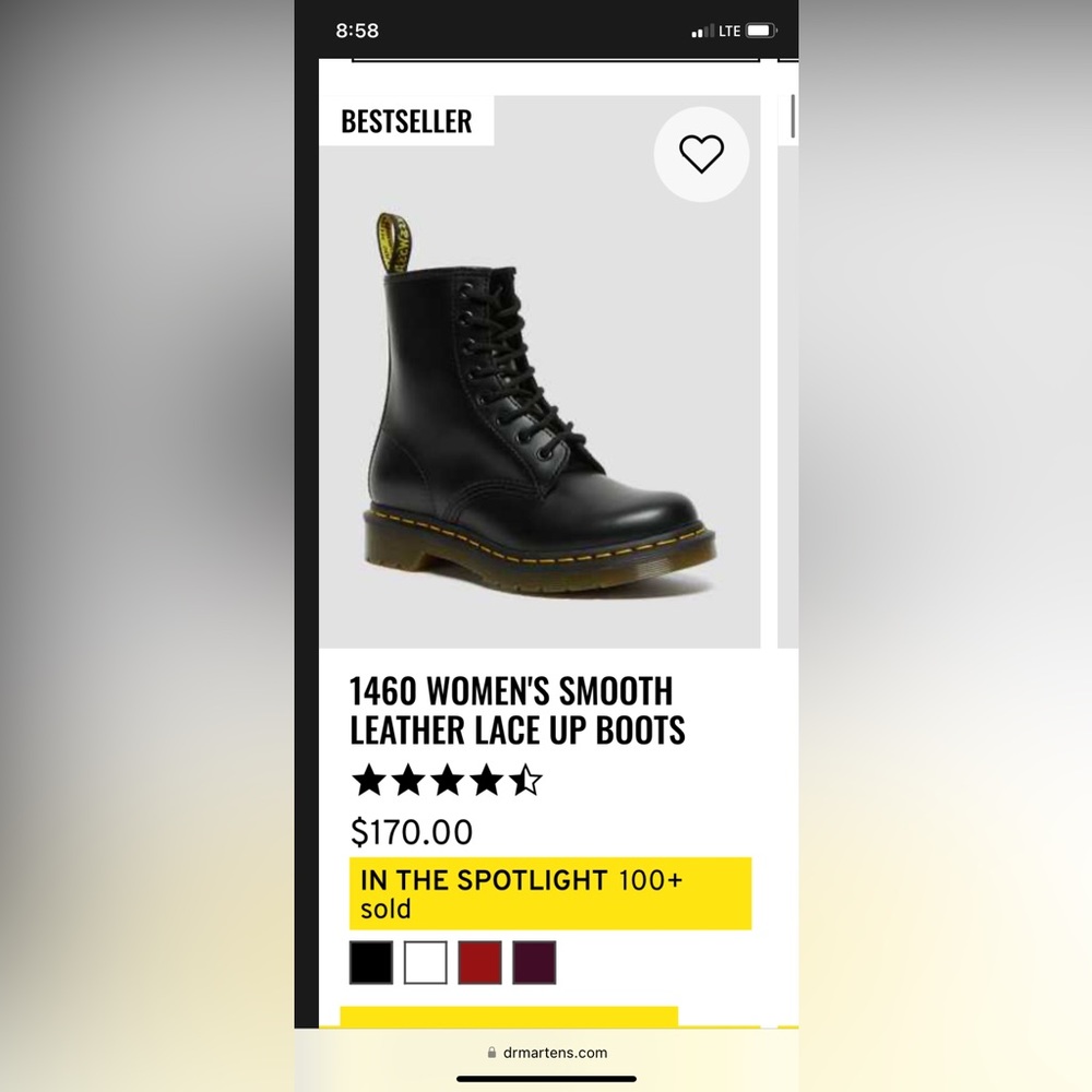 DR. MARTENS 1460 WOMEN'S SMOOTH LEATHER LACE UP BOOTS